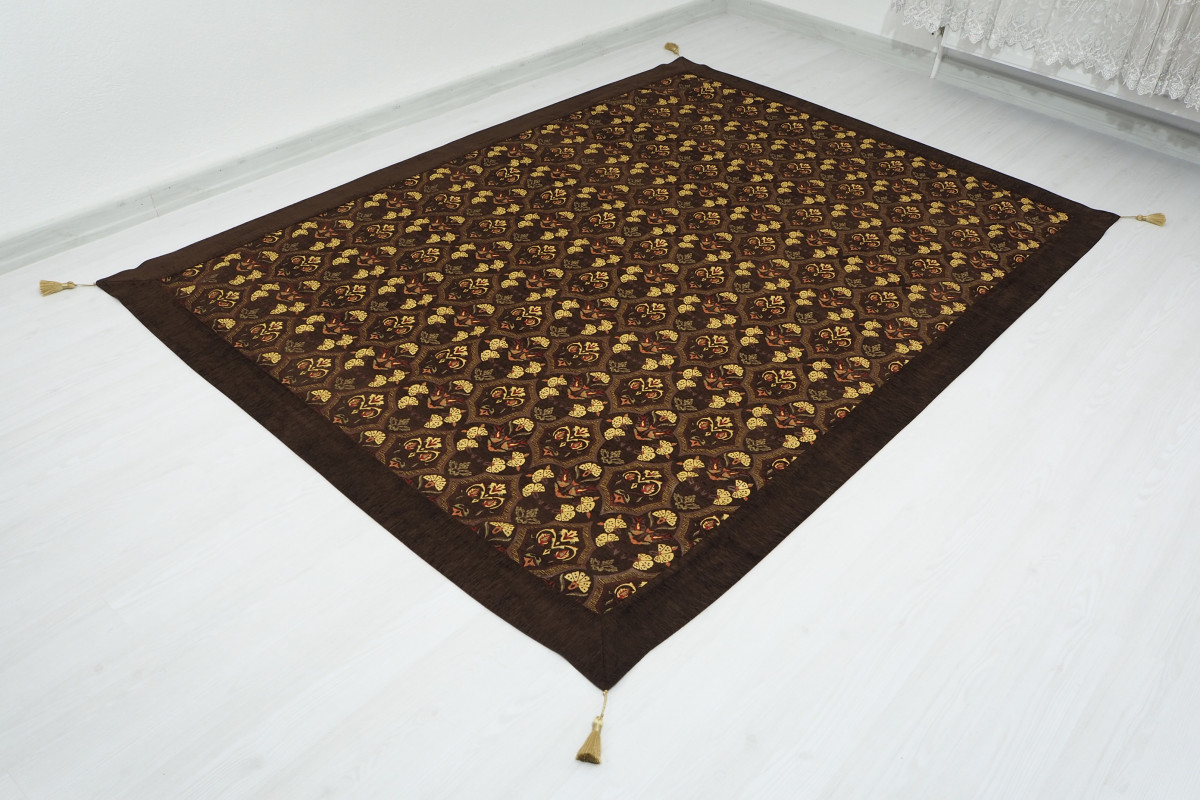 Turkish Ottoman Brown Twin Large Size Bed Cover 7.2X5.2 Fabric Blankets
