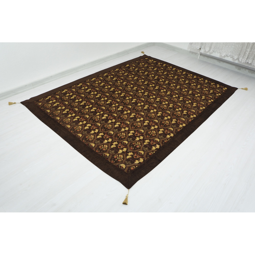 Turkish Bedspread, Twin L Size Bed Cover, 7.2X5.2, Brown Carnation Pattern Fabric Blankets, Ottoman Decorative Bed Cover