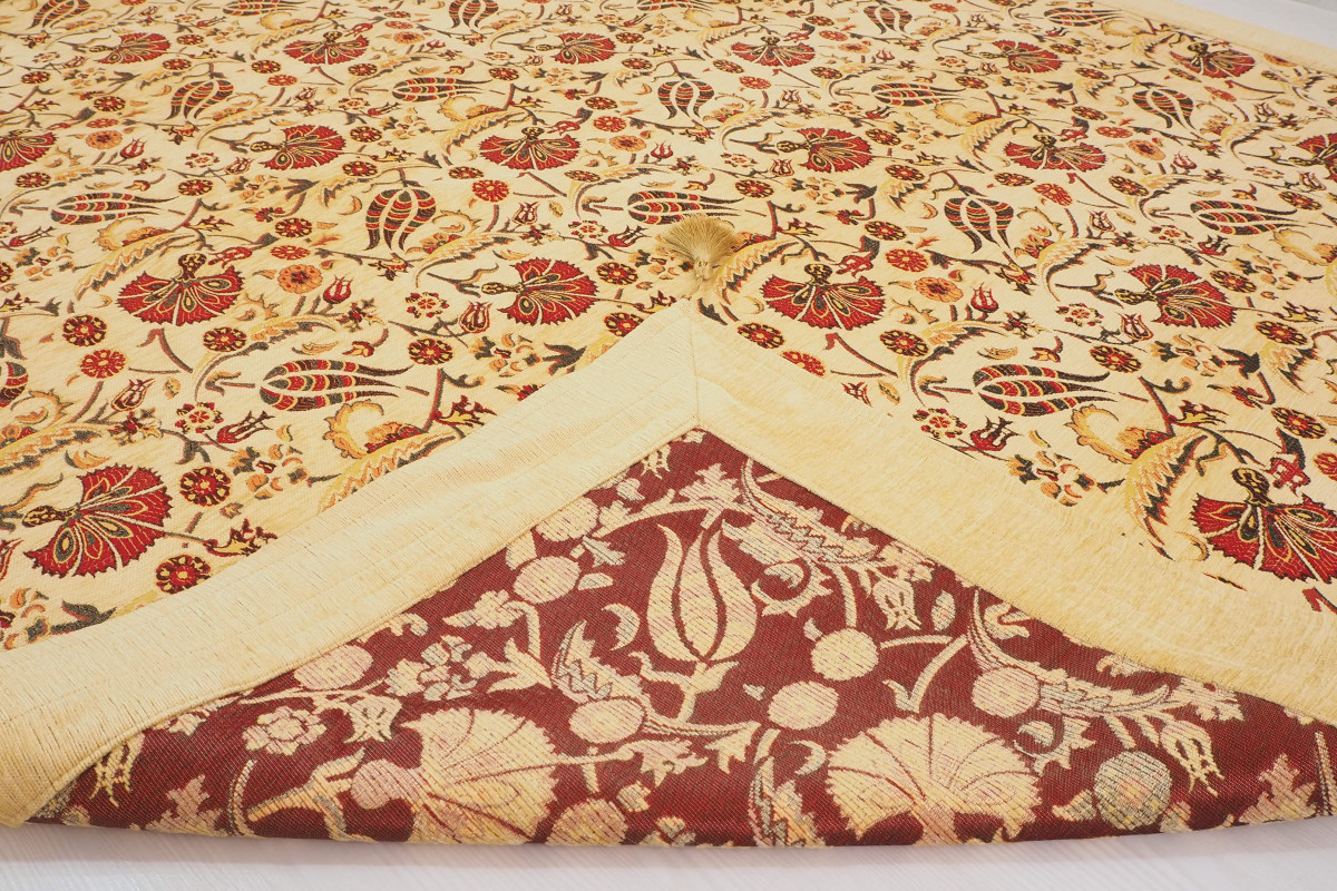 Turkish Bedspread, Twin L Size Bed Cover, 7.2X5.2, Beige Carnation