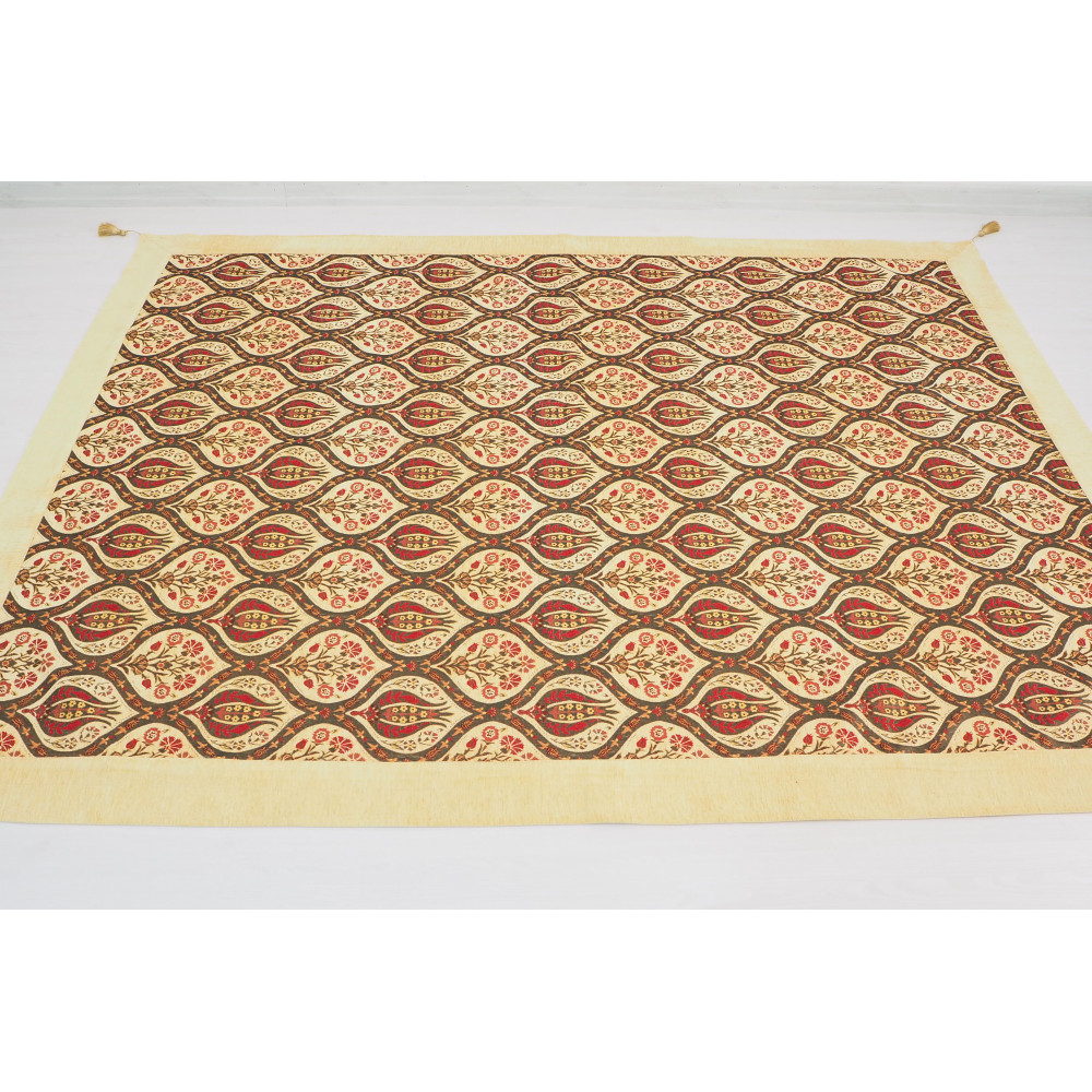 Turkish Bedspread, Twin L Size Bed Cover, 7.2X5.2, Beige Tulip Pattern