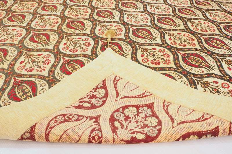Turkish Bedspread, Twin L Size Bed Cover, 7.2X5.2, Beige Tulip Pattern