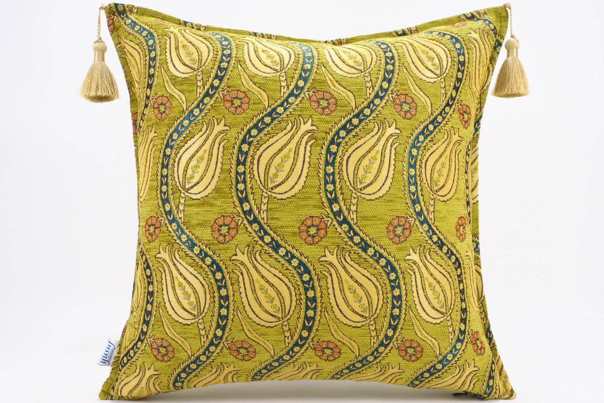 Turkish Fabric Pillow 20x20, Turquoise Blue Tulip Pattern Decorative Ottoman Fabric Pillow