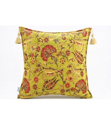 Turkish Fabric Pillow 20x20, Green Carnation Pattern Decorative Ottoman Pillow