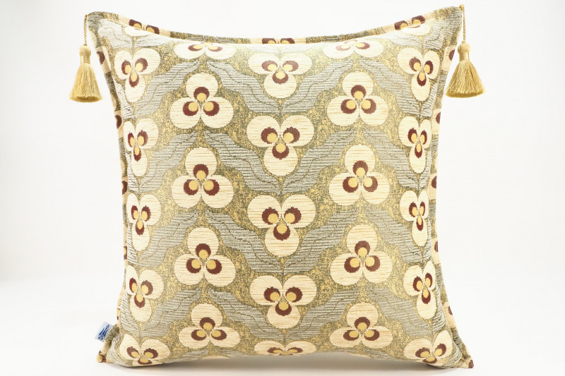 Turkish Fabric Pillow 20x20, Beige Tiger Eye Pattern Decorative Ottoman Fabric Pillow