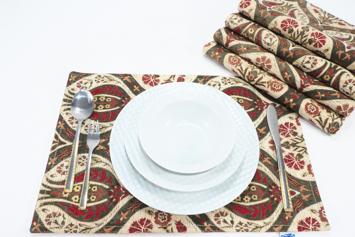 PlaceMats, Table Linens 12x18, Moss Green Caucasus Carnation Pattern  Turkish Fabric Table Mat, Table Decoration, Kitchen Dining Fabric Place  Mats Please Select - SET of 1 Pieces ( US$10 )