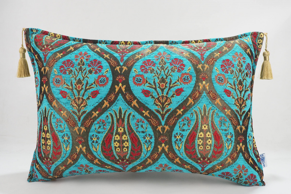 Fabric Pillow,Fabric Pillow 16x24,Turquoise Blue Morocco Pattern Turkish Jacquard Fabric Pillow Cover,Chenille Bohemian Pillow