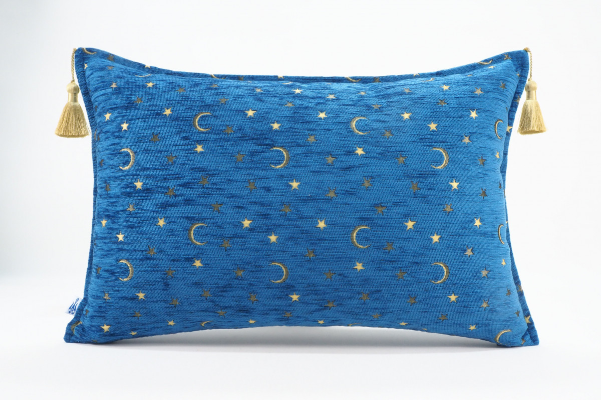 Fabric Pillow, Fabric Pillow 16x24, Navy Blue Arabian Night Pattern Turkish Fabric Pillow Cover, Chenille Bohemian Pillow