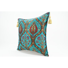 Turkish Fabric Pillow 18x18, Beige Tulip Pattern Decorative Ottoman Fabric  Pillow