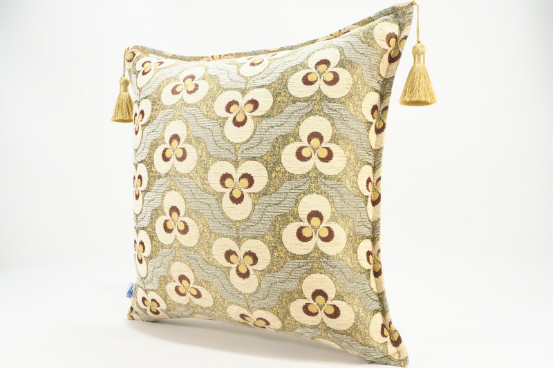 Turkish Fabric Pillow 18x18, Beige Tulip Pattern Decorative Ottoman Fabric  Pillow