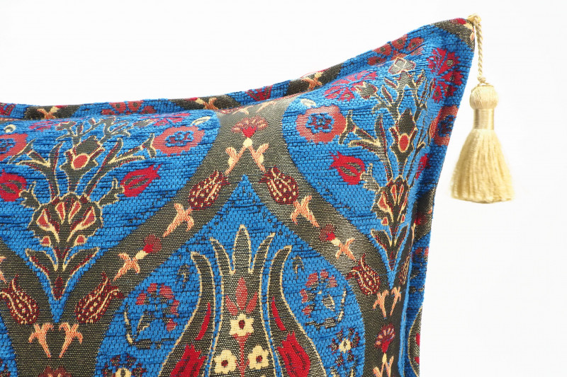 Turkish Fabric Pillow 18x18, Beige Tulip Pattern Decorative Ottoman Fabric  Pillow