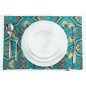PlaceMat,Table Linens 12x18, Turquoise Blue Carnation Pattern Turkish Fabric Table Mat, Table Decoration, Living,Kitchen Dining PlaceMat,Table Linens 12x18, Turquoise Blue Carnation Pattern Turkish Fabric Table Mat, Table Decoration, Living,Kitchen Dining