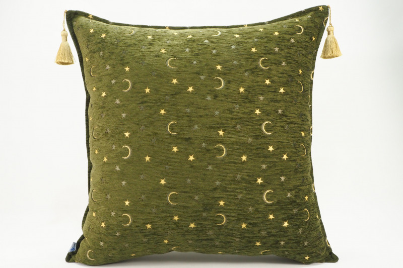 Turkish Fabric Pillow 24x24, Moss Green Arabian Night Pattern Decorative Ottoman Pillow