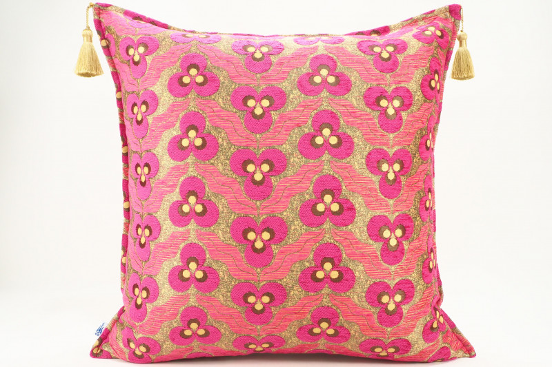 Turkish Fabric Pillow 24x24, Pink Tiger Eye Pattern Decorative Ottoman Pillow