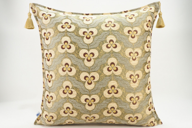 Turkish Fabric Pillow 24x24, Beige Tiger Eye Pattern Decorative Ottoman Pillow