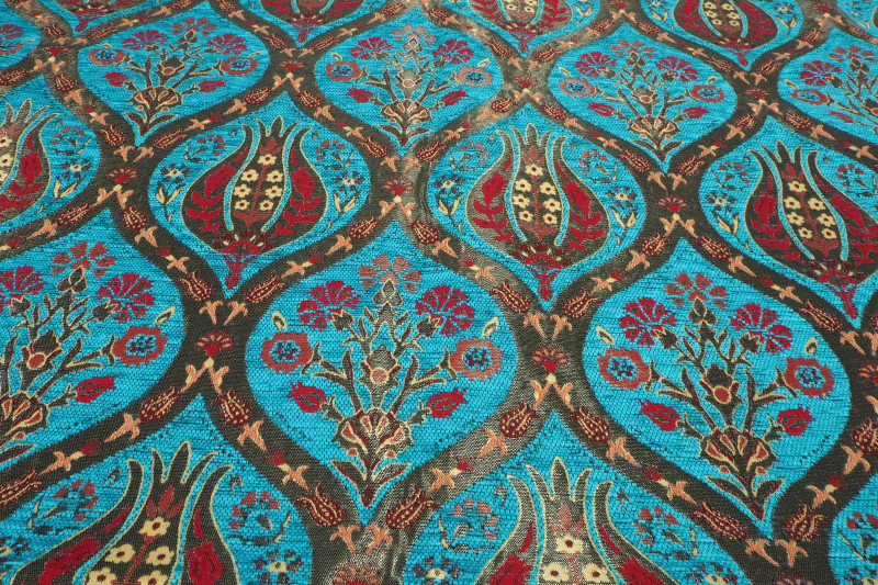 Upholstery Fabric,Turkish Fabric By the Meter, By the Yard, Turquoise Blue Tulip Pattern Upholstery Fabric