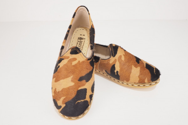 Turkish Yemeni Camouflage Pattern Printed with Calf Hair Handmade and Hand Stitched Leather Shoes