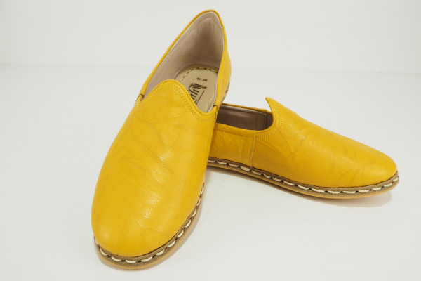Turkish Yemeni Yellow Handmade and Hand Stitched Leather Shoes