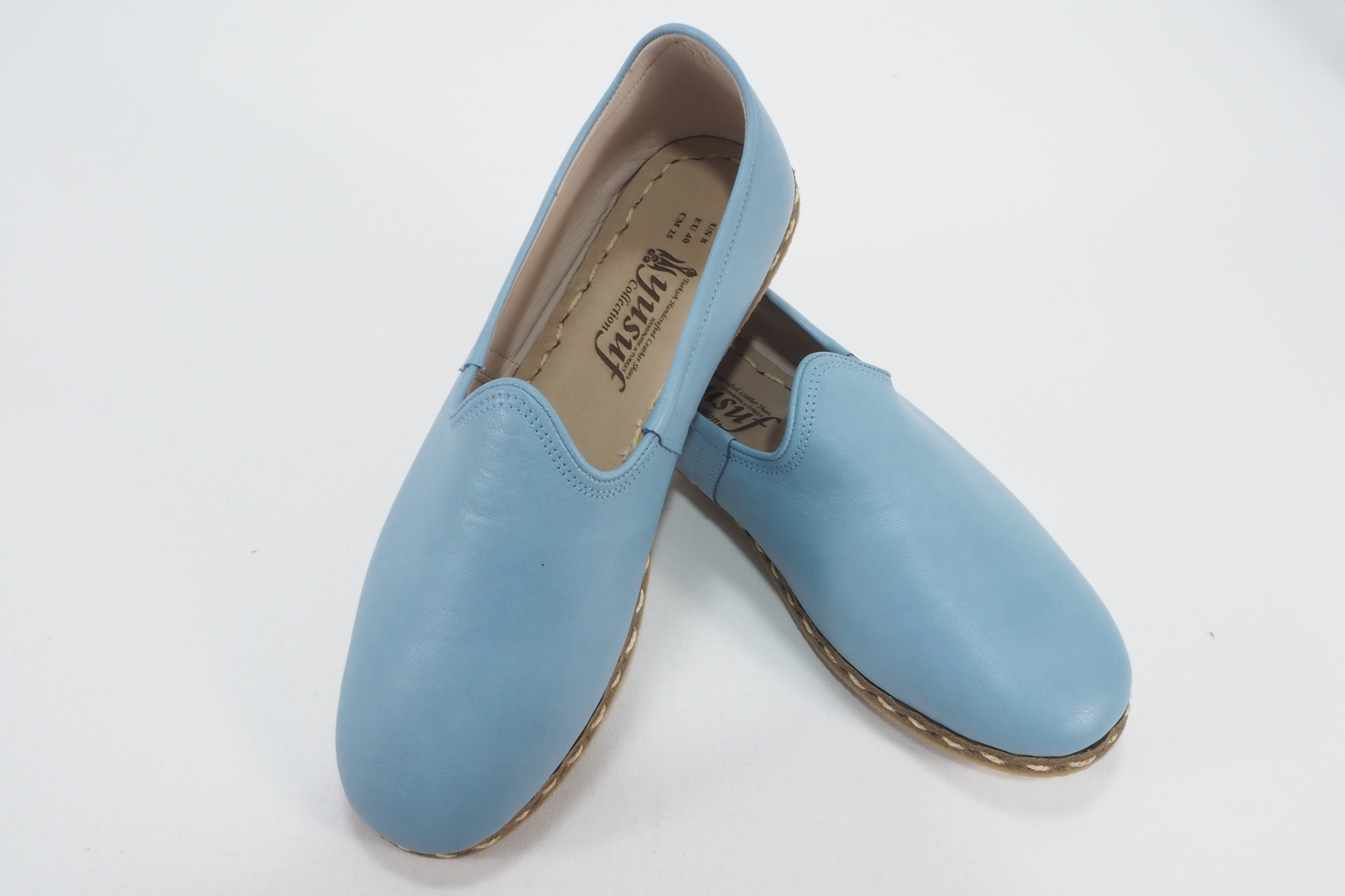 Turkish Flats Shoes Travel Shoes Men/'s Handmade Yemeni Shoes Light Blue Leather Summer Loafers