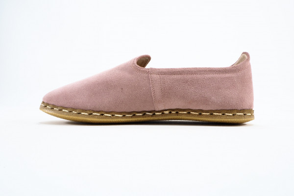 Turkish Yemeni Pale Pink Suede Handmade and Hand Stitched Leather Shoes