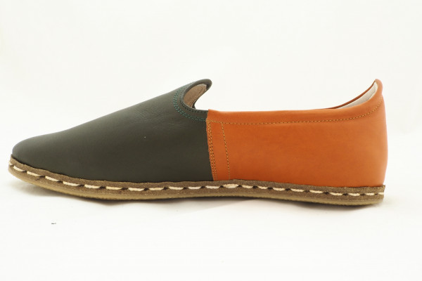 Yemeni Orange/Green Handmade and Hand Stitched Leather Shoes