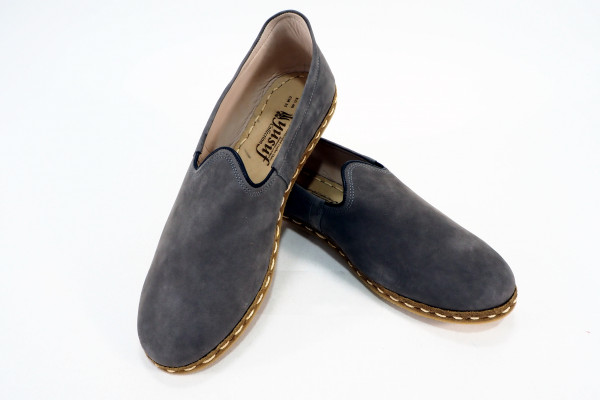 Turkish Yemeni Gray Suede Hand Stitched Leather Shoes