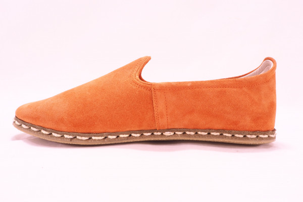 Turkish Yemeni Orange Suede Handmade and Hand Stitched Leather Shoes