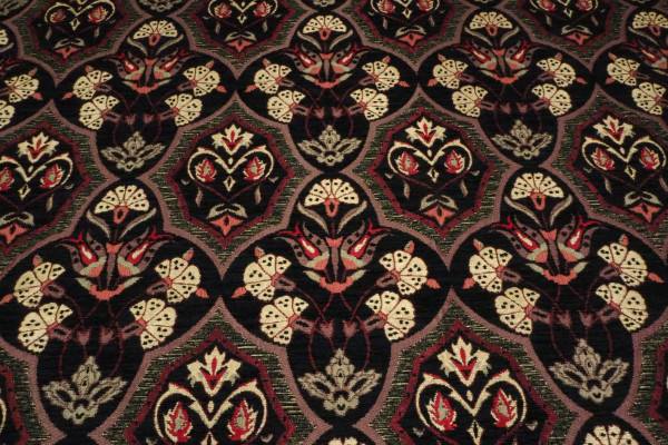 Upholstery Fabric, Turkish Fabric By the Meter, By the Yard, Black Carnation Pattern Jacquard Chenille