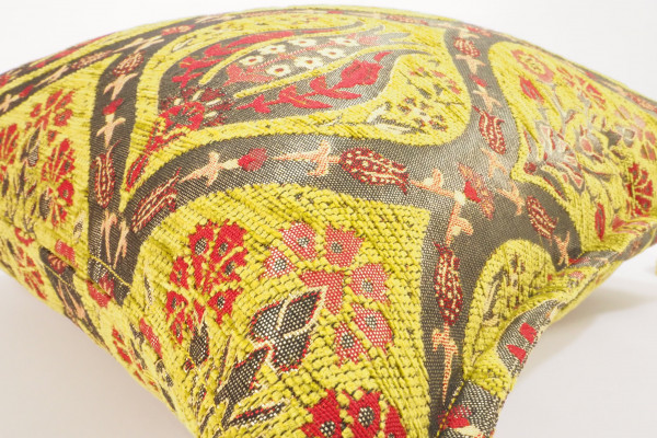 Turkish Fabric Pillow 18x18, Beige Tulip Pattern Decorative Ottoman Fabric  Pillow