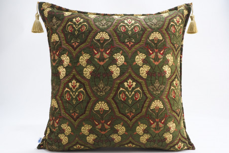 Turkish Fabric Pillow 18x18, Beige Tulip Pattern Decorative Ottoman Fabric  Pillow