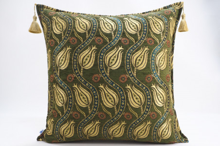 Turkish Fabric Pillow 18x18, Beige Tulip Pattern Decorative Ottoman Fabric  Pillow