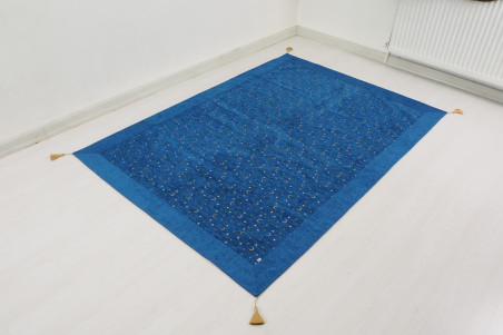 Turkish Bedspread, Twin Size Bed Cover, 6'6X4'6, Navy Blue Arabian Night Pattern Fabric Decorative Cover, Throw Blanket