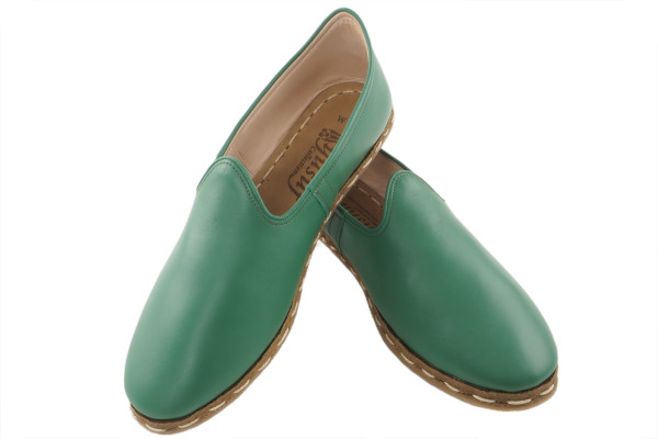 Womens Leather Shoes, Emerald Green Womens Leather Shoes, Handmade Womens  Grounding Shoes, Womens Loafer Shoes, Flat
