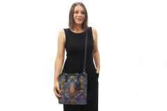 Genuine Lamb Leather Bag, Navy Blue Morocco Pattern Turkish Fabric Womens Bag, ID KCYC02,Lamb Leather Bag,Sheep Skin Leather Bag