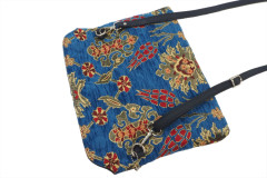 Leather Crossbody Bag,Leather Clutch Bag,ID KCYC44, Navy Blue Topkapi Palace Tulip Pattern Turkish Fabric Womens Bag,Leather Bag