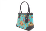 Fabric Woman Hand Bag, Turquoise Blue Topkapi Palace Tulip Pattern Fabric Bag, ID KCYC86, Lamb Leather Bag, Genuine Leather Bag Fabric Woman Hand Bag, Turquoise Blue Topkapi Palace Tulip Pattern Fabric Bag, ID KCYC86, Lamb Leather Bag, Genuine Leather Bag