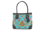 Fabric Woman Hand Bag, Turquoise Blue Topkapi Palace Tulip Pattern Fabric Bag, ID KCYC86, Lamb Leather Bag, Genuine Leather Bag Fabric Woman Hand Bag, Turquoise Blue Topkapi Palace Tulip Pattern Fabric Bag, ID KCYC86, Lamb Leather Bag, Genuine Leather Bag