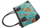 Fabric Woman Hand Bag, Turquoise Blue Topkapi Palace Tulip Pattern Fabric Bag, ID KCYC86, Lamb Leather Bag, Genuine Leather Bag Fabric Woman Hand Bag, Turquoise Blue Topkapi Palace Tulip Pattern Fabric Bag, ID KCYC86, Lamb Leather Bag, Genuine Leather Bag