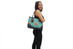 Fabric Woman Hand Bag, Turquoise Blue Topkapi Palace Tulip Pattern Fabric Bag, ID KCYC86, Lamb Leather Bag, Genuine Leather Bag Fabric Woman Hand Bag, Turquoise Blue Topkapi Palace Tulip Pattern Fabric Bag, ID KCYC86, Lamb Leather Bag, Genuine Leather Bag