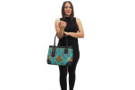 Fabric Woman Hand Bag, Turquoise Blue Topkapi Palace Tulip Pattern Fabric Bag, ID KCYC86, Lamb Leather Bag, Genuine Leather Bag Fabric Woman Hand Bag, Turquoise Blue Topkapi Palace Tulip Pattern Fabric Bag, ID KCYC86, Lamb Leather Bag, Genuine Leather Bag