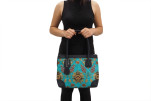 Fabric Woman Hand Bag, Turquoise Blue Topkapi Palace Tulip Pattern Fabric Bag, ID KCYC86, Lamb Leather Bag, Genuine Leather Bag Fabric Woman Hand Bag, Turquoise Blue Topkapi Palace Tulip Pattern Fabric Bag, ID KCYC86, Lamb Leather Bag, Genuine Leather Bag
