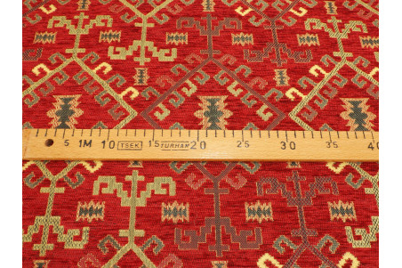 Upholstery Fabric, Kilim Design Fabric, Turkish Red Kilim Pattern Fabric, Turkish Fabric By the Yards, Bohemian Jacquard Fabric