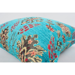 Fabric Pillow, Fabric Pillow 20x20, Turquoise Blue Topkapi Palace Tulip Pattern Turkish Jacquard Fabric Pillow, Chenille Pillow