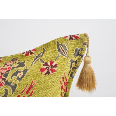 Fabric Pillow, Fabric Pillow 20x20, Pistachio Green Topkapi Palace Tulip Pattern Turkish Jacquard Fabric Pillow, Chenille Pillow