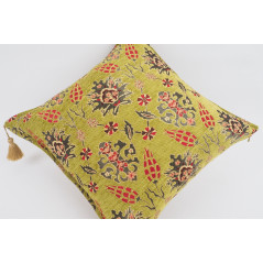 Fabric Pillow, Fabric Pillow 20x20, Pistachio Green Topkapi Palace Tulip Pattern Turkish Jacquard Fabric Pillow, Chenille Pillow