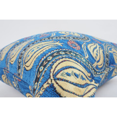 Fabric Pillow,Fabric Pillow 20x20,Navy Blue Water Line Tulip Pattern Turkish Jacquard Fabric Pillow,Accent Pillow, Lumber Pillow