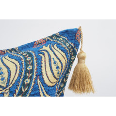 Fabric Pillow,Fabric Pillow 20x20,Navy Blue Water Line Tulip Pattern Turkish Jacquard Fabric Pillow,Accent Pillow, Lumber Pillow