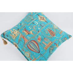 Fabric Pillow,Fabric Pillow 20x20,Turquoise Blue Turkish Dream Pattern Turkish Chenille Fabric Pillow,Decorative Bohemian Pillow