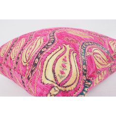 Fabric Pillow, Fabric Pillow 20x20, Mazenda Pink Water Line Tulip Pattern Turkish Jacquard Fabric Pillow, Accent Lumber Pillow