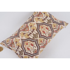 Fabric Pillow,Fabric Pillow 16x24,Beige Carnation Pattern Turkish Pattern Jacquard Fabric Pillow,Bohemian Pillow,Throw Pillow