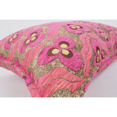 Fabric Pillow, Fabric Pillow 16x24, Mazenda Pink Tiger Eyes Pattern Turkish Fabric Pillow Cover, Chenille Bohemian Pillow